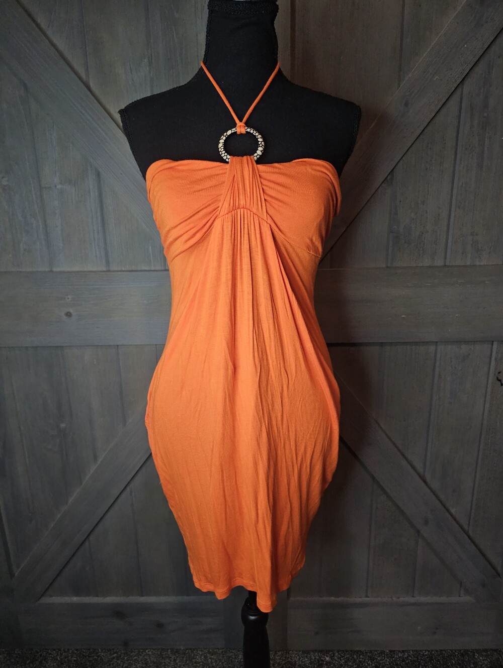 Y2k Body Central Orange Halter Ruched Mini Dress sz Small